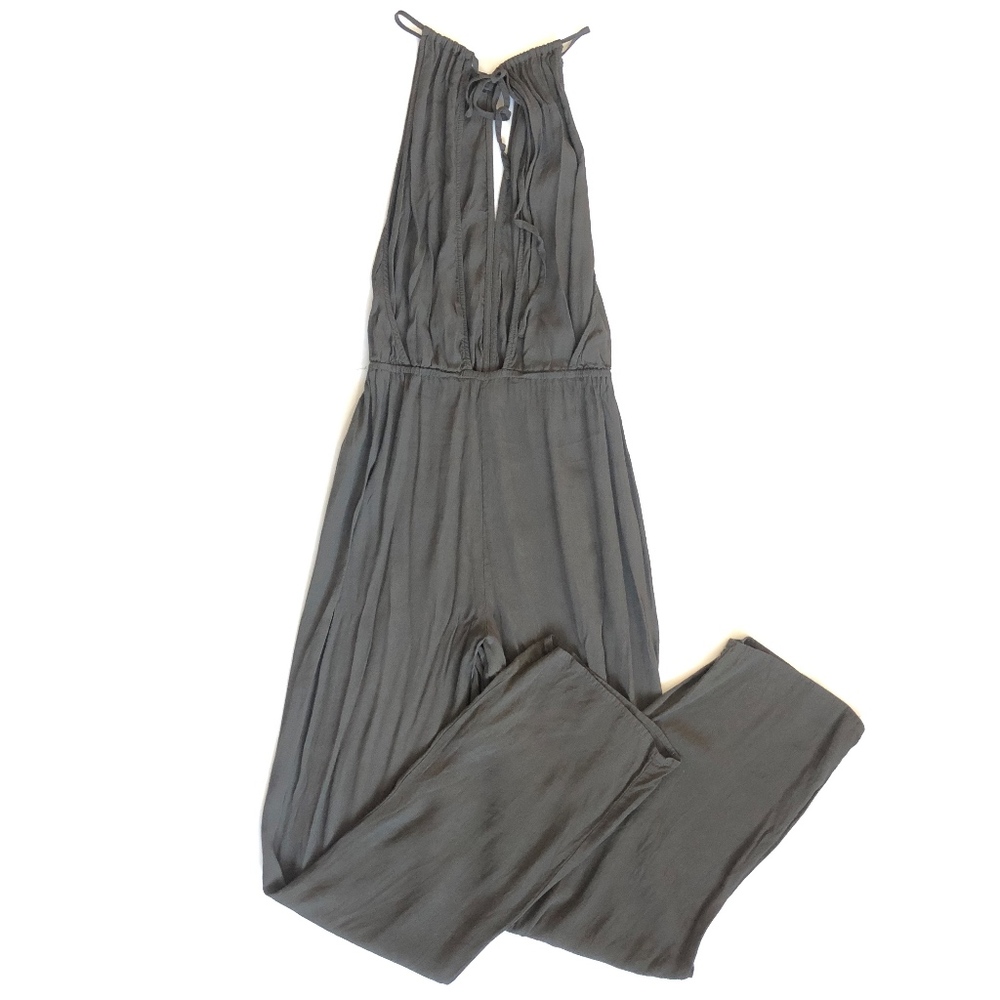 | Forever21 | Olive tie strap elastic jumpsuit